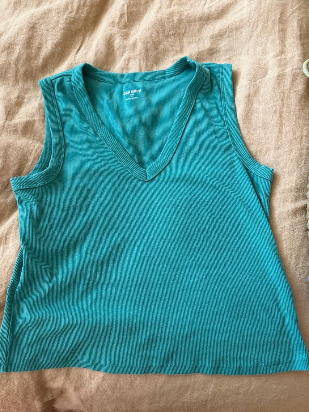 Old Navy Snug Crop Teal V-Neck Ribbed Tank - Women's